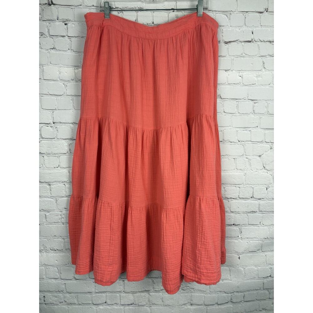 Soft Surroundings Midi Skirt Womens Pink 1X Tiered Flowy Boho